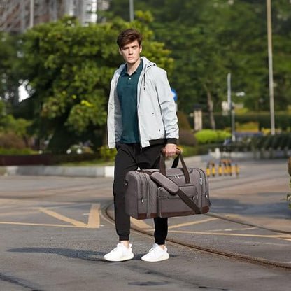 50L Expandable Canvas Duffle Bag Weekender Travel Carry On Gym - color: Grey