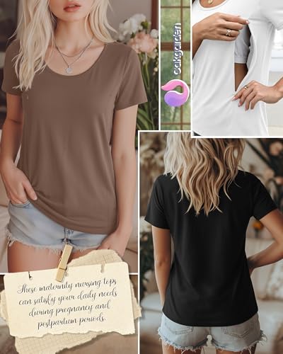 Oakgarden 4 Pack Women's Nursing Shirts - color: Coffee, Light Gray, White, Black, size: Small