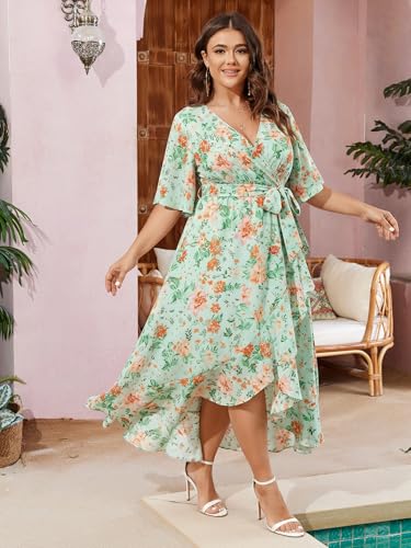 SCOMCHIC Women Plus Size Wedding Guest Maxi Dress - color: Green Floral, size: Large