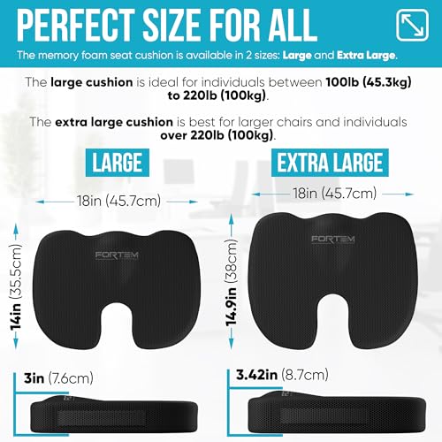 FORTEM Seat Cushion, Office Chair Cushion for Tailbone Sciatica Pain Relief - color: Black, size: Large