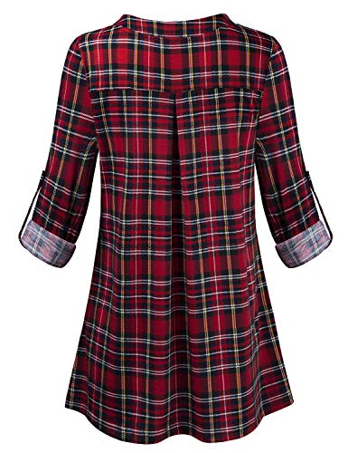 Joymom Maternity Rolled Long Sleeve Nursing Tops Tunic Blouses Breastfeeding - color: 1-3 Red Black Plaid, size: Large
