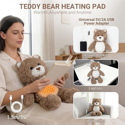 Teddy Bear Heating Pad Plush, USB Powered Belly Warmer Gift for Women - color: Brown Teddy Bear Heating Pad