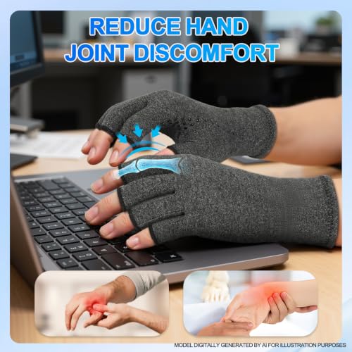 DRNAIETY 2-Pair Arthritis Compression Gloves for Hand Arthritis, Fingerless - color: Grey, size: Large