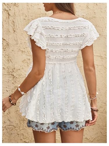 MakeMeChic Women's Maternity Shirts Summer Ruffle Sweetheart Babydoll Tops - size: Medium