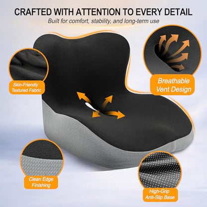 Allaboutsla Car Seat Cushion with Lumbar Support Pillow, Car Back Support - color: Black&grey