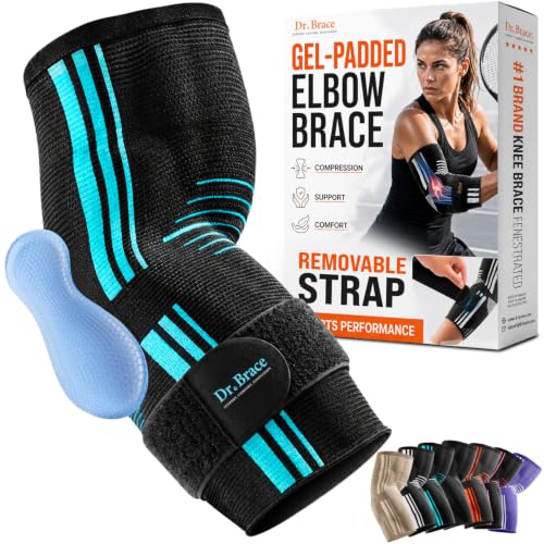 DR. BRACE® Elite Elbow Brace Support, Breathable Elbow Compression Sleeve with Gel Pad for Golfer's, Tennis Elbow & Tendonitis Treatment & Pain Relief - color: Black-Blue, size: Medium