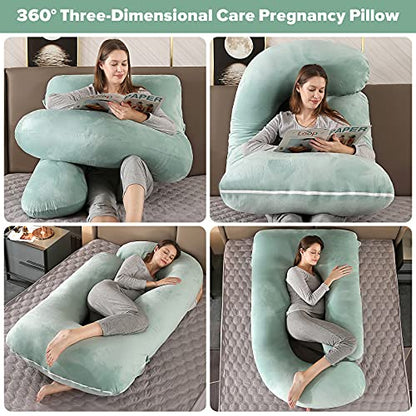 Elover U Shaped Pregnancy Pillow,Full Body Maternity Support - color: Velvet-green
