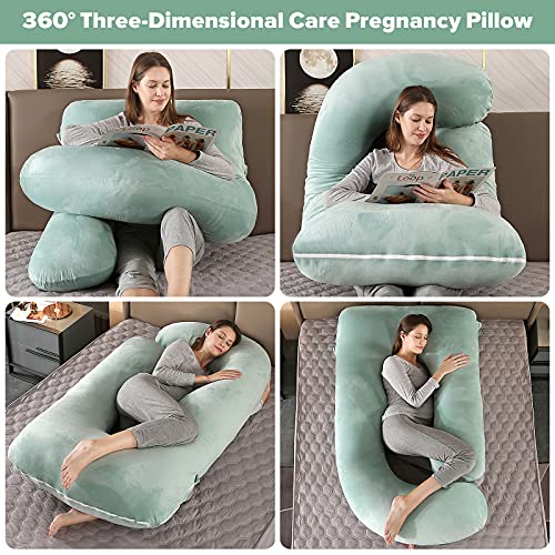 Elover U Shaped Pregnancy Pillow,Full Body Maternity Support - color: Velvet-green