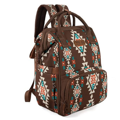 Wrangler Aztec Backpack Organized Daypack Travel Baby Bag with Stroller Strap and Side Bottle Pockets WG2204-9110CF - color: Angel Coffee