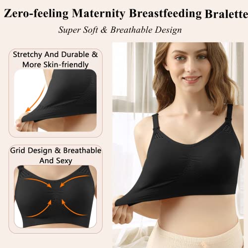 4HOW Pumping Bra Hands Free Nursing Pumping Bra All in One Wireless Padded Maternity Bralette for Large Bust - color: Black, size: Large