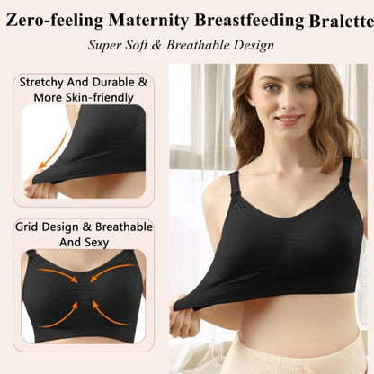4HOW Pumping Bra Hands Free Nursing Pumping Bra All in One Wireless Padded Maternity Bralette for Large Bust - color: Black, size: XX-Large