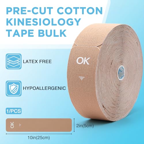 OK TAPE Kinesiology Tape 150 PCS Precut Elastic Strips Bulk 2inx10in/PCS - color: Beige, size: 150 PCS