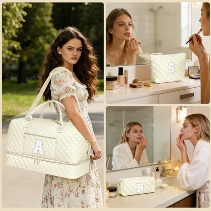 Personalized Travel Duffle Weekender Bag Graduation Birthday Gift for Her - color: Beige, style: B