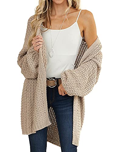 Maroway Womens Oversized Long Cardigan Open Front Knit Sweater - color: Khaki, size: Medium