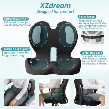 Ergonomic Seat Cushion & Lumbar Support Pillow for Office,Car - color: Gray