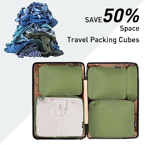 Bagail Ultralight Compression Cubes 7 Set - 3 Packing Cubes, 3 Organizers, and 1 Shoe Bag - color: The Matcha, style: Cloth Pattern