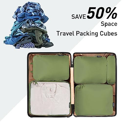 Bagail Ultralight Compression Cubes 7 Set - 3 Packing Cubes, 3 Organizers, and 1 Shoe Bag - color: The Matcha, style: Cloth Pattern
