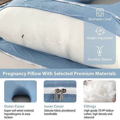 Elover U Shaped Pregnancy Pillow,Full Body Maternity Support - color: Cooling -Haze Blue