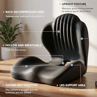 Ergonomic Seat Cushion with L-Shaped Design for Office Chair (Black) - color: Black