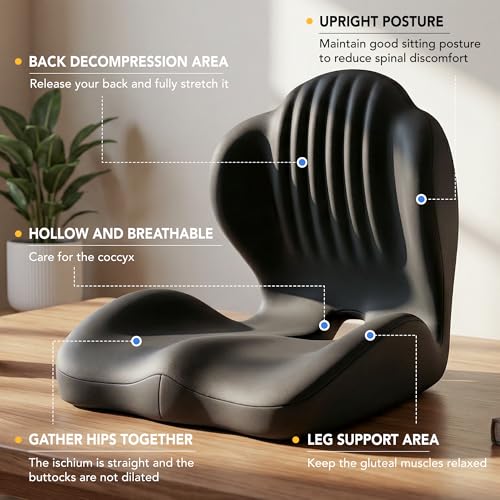 Ergonomic Seat Cushion with L-Shaped Design for Office Chair (Black) - color: Black
