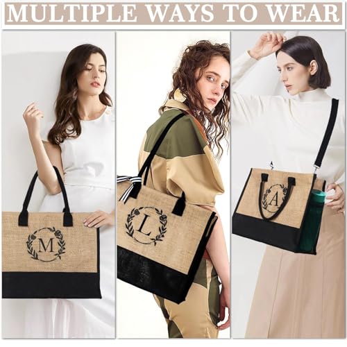 YOOLIFE Personalized Gifts for Women Initial Jute Tote Bag Makeup Bag - color: M
