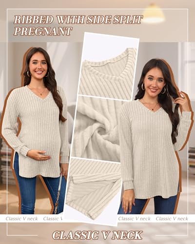 3 Pack Women Ribbed Maternity Sweaters Winter Clothes - color: Black, Apricot, Coffee, size: Large