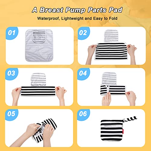 Damero Breast Pump Parts Bag with Place Mat, Black Strips - color: Black Strips