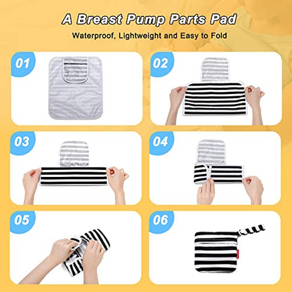 Damero Breast Pump Parts Bag with Place Mat, Black Strips - color: Black Strips