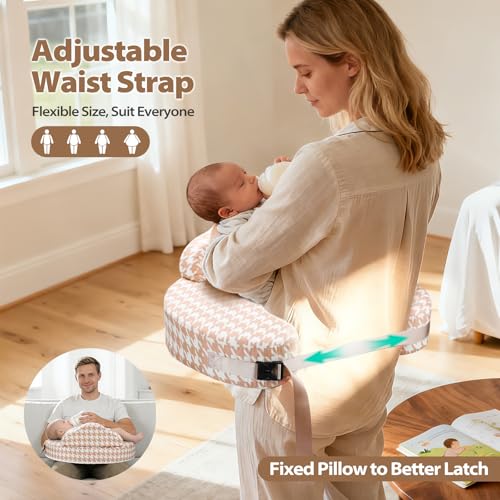 Nursing Pillow for Breastfeeding, with Safety Fence, Removable Cover - color: Houndstooth