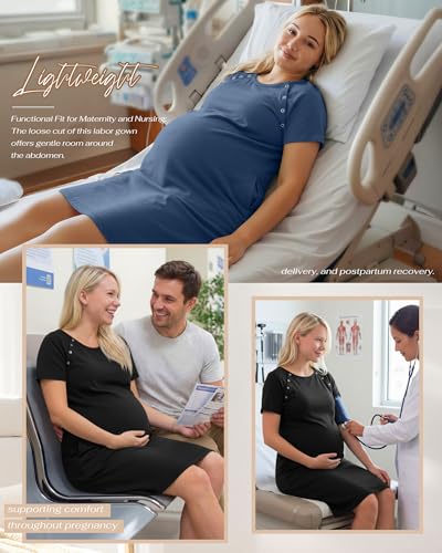 Huukeay 2 Pack Labor and Delivery Hospital Gown - color: Black, Denim Blue, size: XX-Large