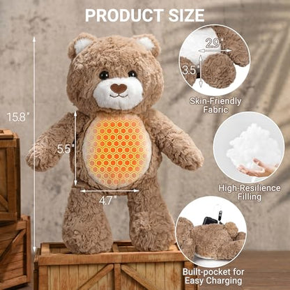 Teddy Bear Heating Pad Plush, USB Powered Belly Warmer Gift for Women - color: Brown Teddy Bear Heating Pad