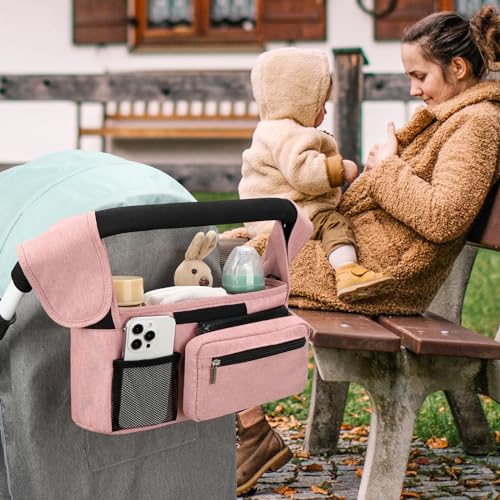 Accmor Universal Stroller Organizer with Insulated Cup Holder - color: All Pink