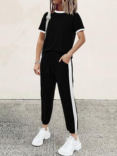 MASCOMODA Womens 2 Piece Outfits Summer Matching Lounge Sets Jogger Set - color: Black, size: Large