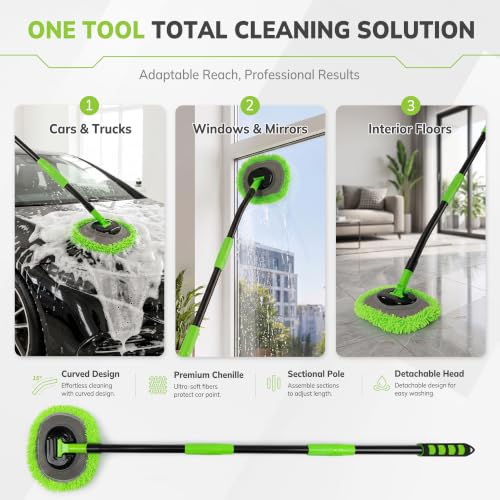 IVYROLL Car Wash Brush Kit, Long Handle, Microfiber Wash Mop, 15° Angled