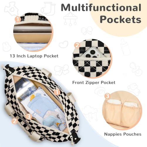 Tenot Diaper Bag Tote, Baby Bag with Pacifier Case, Black Checkered - color: Black Checkered