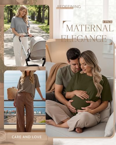 4 Pack Nursing Breastfeeding Shirts - color: Army Green, Light Brown, Gray, Black, size: XX-Large