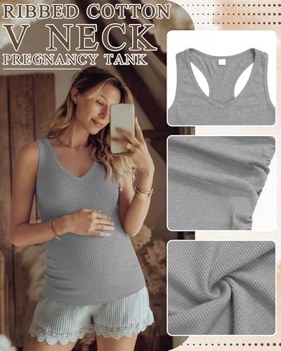 3 Pack Women's Maternity Tank Tops - color: White, Light Heather Gray, Black, size: XX-Large