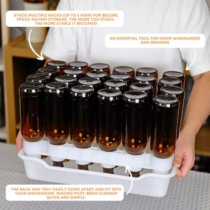 24-Bottle Wine Bottle Drying Rack | Stackable | White - Tray not included - size: 24 Bottle Rack