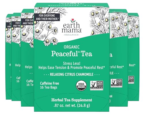 Earth Mama - Organic Peaceful Tea, Calming Herbal Blend - 16 Teabags (6 Pk) - size: 16 Count (Pack of 6)