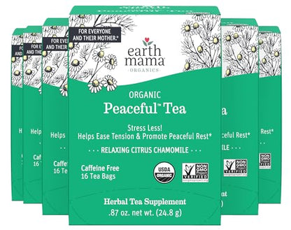 Earth Mama - Organic Peaceful Tea, Calming Herbal Blend - 16 Teabags (6 Pk) - size: 16 Count (Pack of 6)