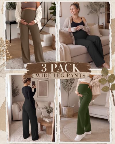 3 Pack Womens Maternity Wide Leg Yoga Pant with Pockets S 3Color