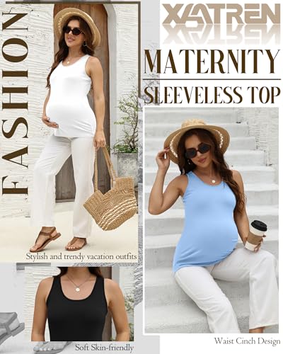 Xaatren 4 Pack Women's Maternity Tank Tops - color: Blue, White, Dark Gray, Black, size: Medium