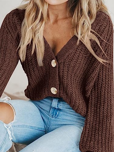 PRETTYGARDEN Women's Chunky Knit Open Front Cardigan Sweaters Fall Outfits - color: Brown, size: X-Small