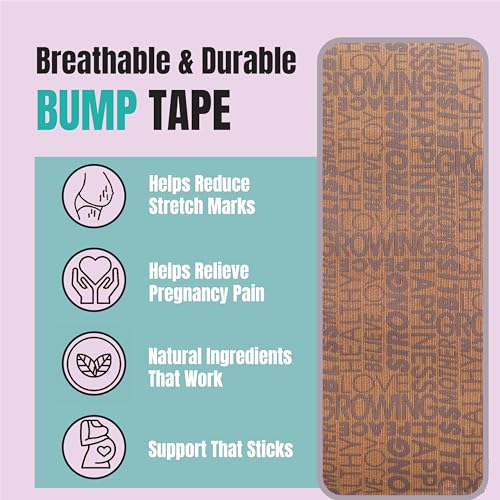 Heali Bump Kinesiology Tape, 15 Pre-Cut Wide Strips, Silk Belly Tape