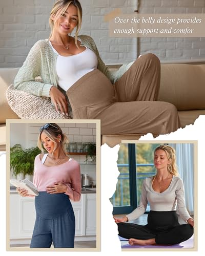 3 Pack Women's Maternity Jogger Pregnancy Sweatpants - color: Gray Blue, Camel, Black, size: X-Large