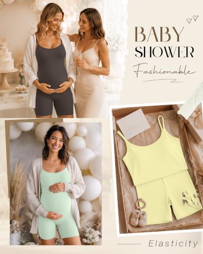 3 Pack Women's Maternity Jumpsuit Shorts - color: Light Yellow, Light Green, Brown, size: Large