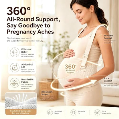 Maternity Support Belt Mesh Shoulder Straps Pregnancy Back Pelvic Relief(Beige,Large) - color: Beige, size: Large