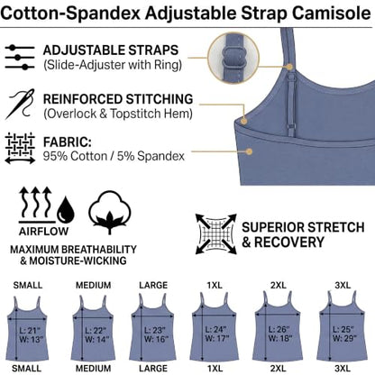 Emmalise Women's Basic Casual Long Camisole Adjustable Strap Cami Layering Top - color: 3pk - Black, Hth Charcoal, Navy, size: Small