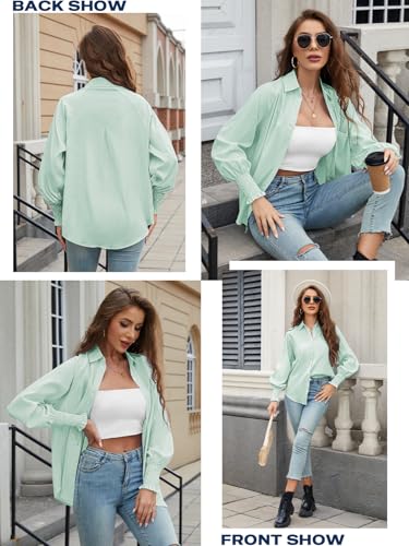 Womens Striped Oversized Button Down Shirts Long Sleeve Blouse Top - color: 1-green Striped, size: X-Large
