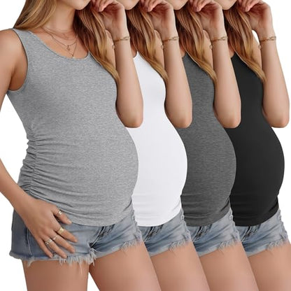 Ficerd 4 Pcs Womens Maternity Sleeveless Tank Tops - color: Black, White, Light Heather Gray, Dark Heather Gray, size: Small